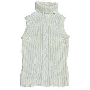 Womens Vintage GAP Fall 2003 Ivory 100% Cotton Cable Knit Turtleneck Sweater Ves